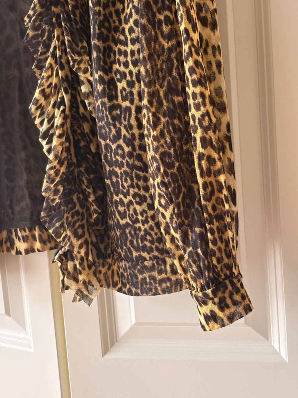 Jean Paul Gaultier Leopard Print Ruffle Open-Front Mesh Top Cardigan - Picture 4 of 12